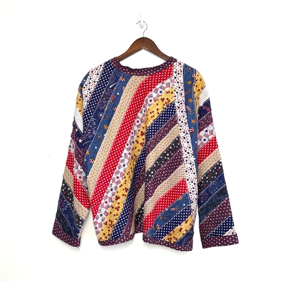 VTG Patriotic Quilt Patchwork Jacket Red White Blue Stars Stripes Cottagecore - Picture 3 of 7